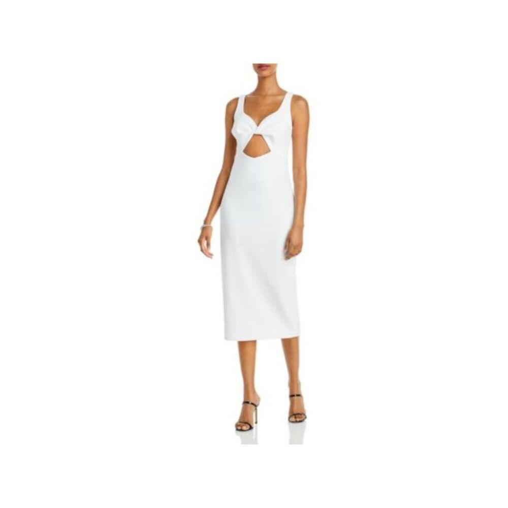 AQUA FORMAL Womens White Twist Front Back Slit Sleeveless Midi Sheath Dress 12